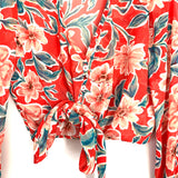 Show Me Your Mumu Red Floral Sheer Button Up Front Tie Crop Top- Size S