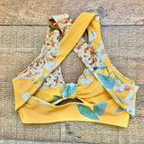 Albion Yellow Floral Criss Cross Halter Padded Bikini Top- Size XS (Top only)