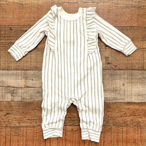 Pehr Organic Cotton Grey and White Striped Jumpsuit- Size 0-3M
