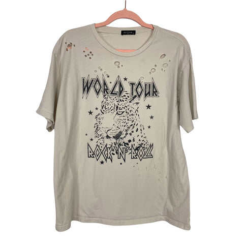 Zutter Cream Distressed "Wild Tour Rock N Roll" Graphic T-Shirt- Size S
