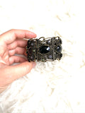 No Brand Metal Cuff With Black Beaded Floral Design
