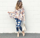 JOA Floral Top with Asymmetrical Hem Line- Size S