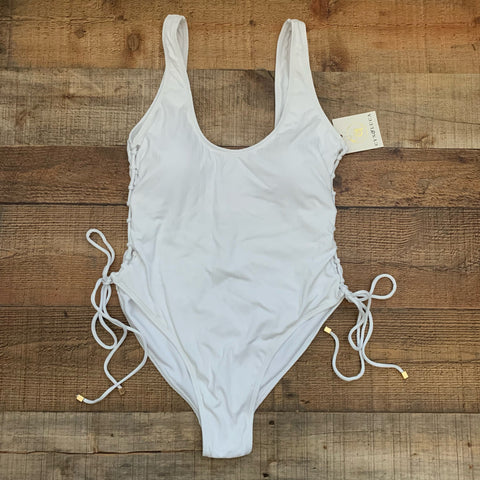 CYN & Luca Juniors White Lara Lace Up One Piece Swimsuit NWT- Size L