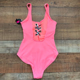 No Boundaries Pink With Animal Print Lace Up High Leg One Piece Swimsuit NWT- Size M