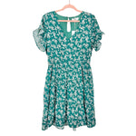 Amaryllis x Ashlee Nichols Green and White Floral Print Dress NWT- Size XL