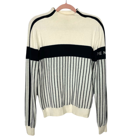 P.E Nation Cream and Black Striped Wool Blend Mock Neck Sweater- Size S