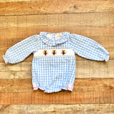 Smockingbird Blue Gingham Smocked Turkey Bubble- Size 12M