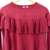 Love On a Hanger Burgundy Ruffle Sweater- Size S