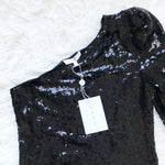 WAYF One Shoulder Black Sequin Blouse NWT- Size XS