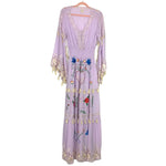 Fillyboo Purple Embroidered Tassel Smocked Waist Bell Cut Sleeve Dress- Size XS