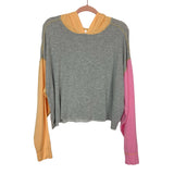Colsie Gray/Pink/Peach Colorblock Lightweight Cropped Hooded Sweatshirt- Size XL (we have matching shorts)