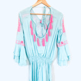 Boohoo Turquoise/Hot Pink Tassel Embroidered Tunic/Cover Up- Size S