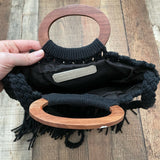 Danielle Nicole Black Rattan Fringe Bottom Handbag