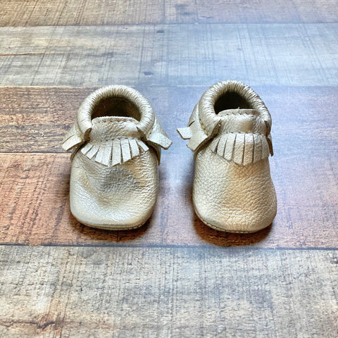 Freshly Picked Gold Leather Fringe Moccasins- Size 1