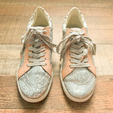 Dolce Vita Silver Sparkle Real Fur Sneakers- Size 7.5