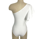 Vestique White One Shoulder Flutter Sleeve Bodysuit- Size S