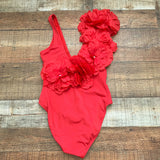 ASOS Red Flower Plunge One Piece NWOT- Size 4