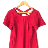 LOFT Red Embroidered Dress with Criss Cross Straps on Back NWT- Size XS