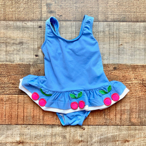 Florence Eiseman Blue Cherry Print Swimsuit- Size ~9M (see notes)