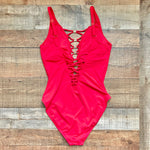 Bleu Rod Beattie Red Lace Down Padded One Piece- Size 12 (sold out online)