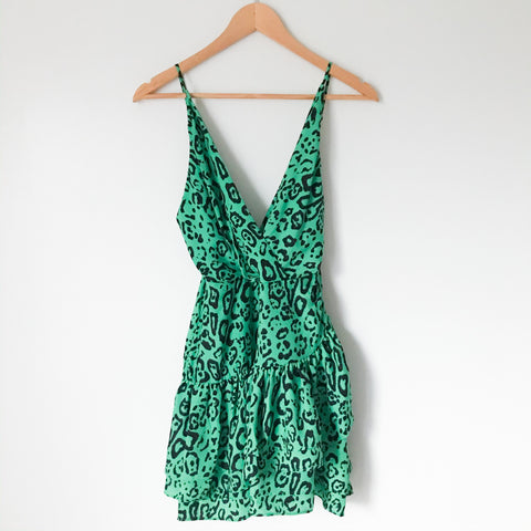 WAYF Green Leopard Print Ruffle Mini Dress NWT- Size XS The Saved Collection WAYF Green Leopard Print Ruffle Mini Dress NWT- Size XS The Saved Collection