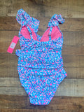 Lilly Pulitzer Blue and Pink Printed Ruffle Padded One Piece NWT- Size 2
