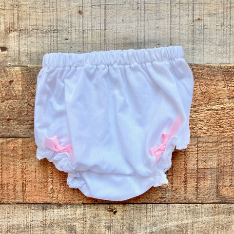 No Brand White with Pink Bows and Lace Trim Bloomers- Size 1 (see notes)