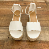 Bamboo White Ankle Wrap Espadrille Sandals- Size 10