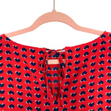Marc By Marc Jacobs Red with Navy Heart Print Silk Keyhole Tie Back Top- Size M