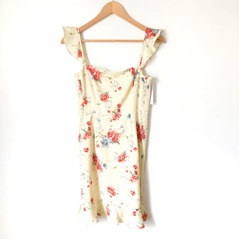 WAYF Yellow Floral Dress with Smocking on Sides NWT- Size XS
