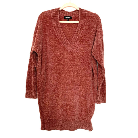 Express Dusty Rose Chenille V-Neck Sweater Dress- Size XS