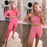 No Brand Heathered Pink Triangle Top Sports Bra- Size S (We Have Matching Leggings!)