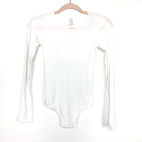 Yummie White Long Sleeve Thong Bodysuit- Size S/M