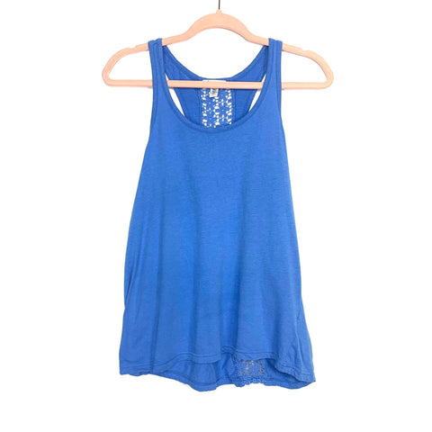 Mae Blue Back Flower Crochet Racerback Tank Top- Size S