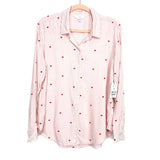 Time And Tru White/Pink Striped Heart Button Up NWT- Size L (12-14)