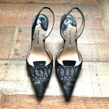 Manolo Blahnik Grey Snakeskin & Fabric Sling Back Heels- Size 40 (See Notes)
