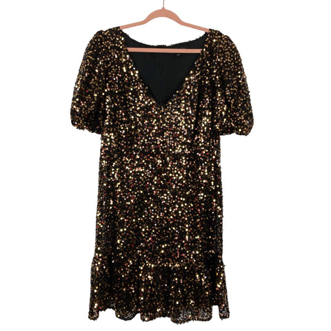 Eloquii Balck Gold Sequin V-Neck Dress- Size 14