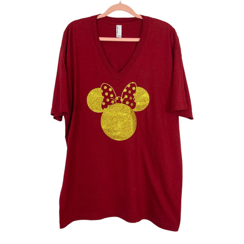 American Apparel Crimson/Gold Glitter Mickey Ears Tee- Size 2XL