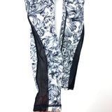 Lululemon Black/White Flower Print Exposed Seam Capri Leggings With Mesh Side- Size 4 (Inseam 24")