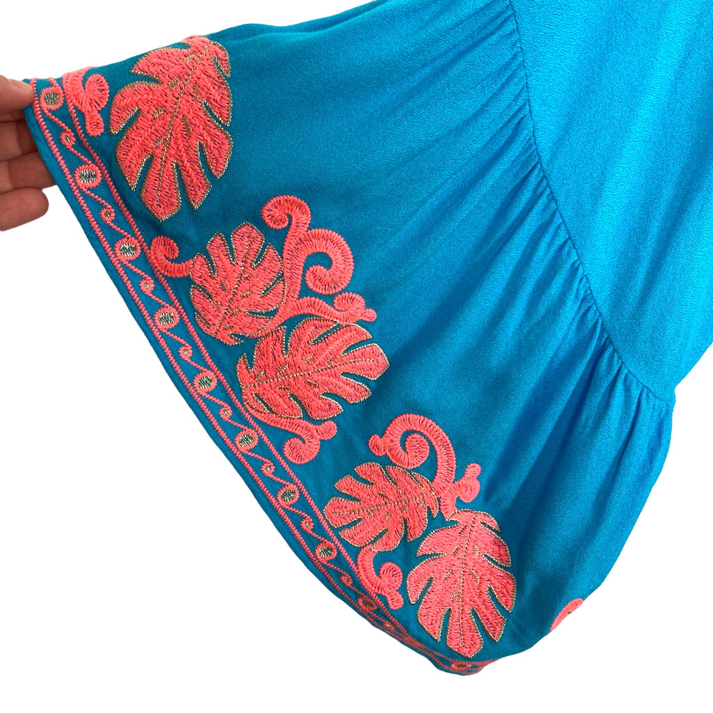 Lilly Pulitzer Turquoise and Neon Coral Embroidered Dress- Size L The Saved Collection Lilly Pulitzer Turquoise and Neon Coral Embroidered Dress- Size L The Saved Collection