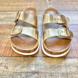 Mad Love Gold Double Strap Keava Footbed Sandals- Size 7 (see notes)