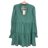 Missguided Green V Neck Smock Long Sleeve Dress NWT- Size 8 (see notes)