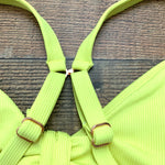 Swim Systems Yellow Ribbed Top With Adjustable & Converter Straps Hook Closure- Size DD (We have matching bottom)