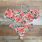 Show Me Your Mumu Mermaid Floral Ruffle Halter Bikini Top- Size M (we have matching bottoms)