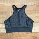 All Access Black Shiny Zipper Sports Bra- Size S