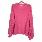 Pink Lily Pink Open Knit Bubble Sleeve Sweater- Size S