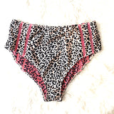 No Boundaries Leopard Swim BOTTOMS with Pink Cutouts- Size L