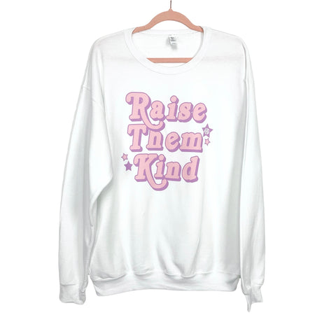 Jerzees White "Raise Them Kind" Monogramed Crew Neck Sweatshirt- Size L