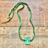 No Brand Green Patina Cross Pendant with Green Fabric Necklace