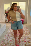 Abercrombie & Fitch Ivory/Tan Color Block Elevated Knit Baby Tee- Size XL (sold out online)
